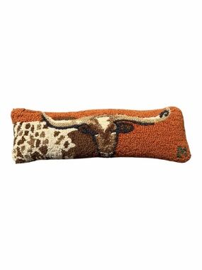 Chandler 4 Corners Longhorn Lumbar Pillow 8x24 Hand Hooked Wool Western Decor
